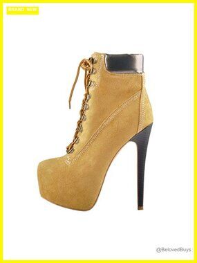 Platform Lace Up Stiletto Heel Ankle Boots Faux Suede Booties